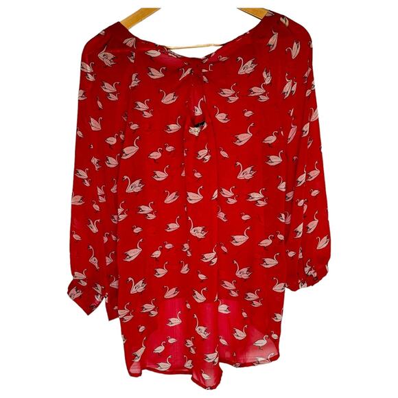 Women's Top XXI Red Swan Boho Chic Funky Top Blouse Large - Picture 1 of 7